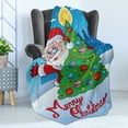 thumbnail image 4 of Santa Soft Flannel Fleece Throw Blanket, Santa Claus Waving Hello Behind a Colorful Xmas Pine Tree in Snowy Forest, Cozy Plush for Indoor and Outdoor Use, 50" x 70", Multicolor, by Ambesonne, 4 of 5