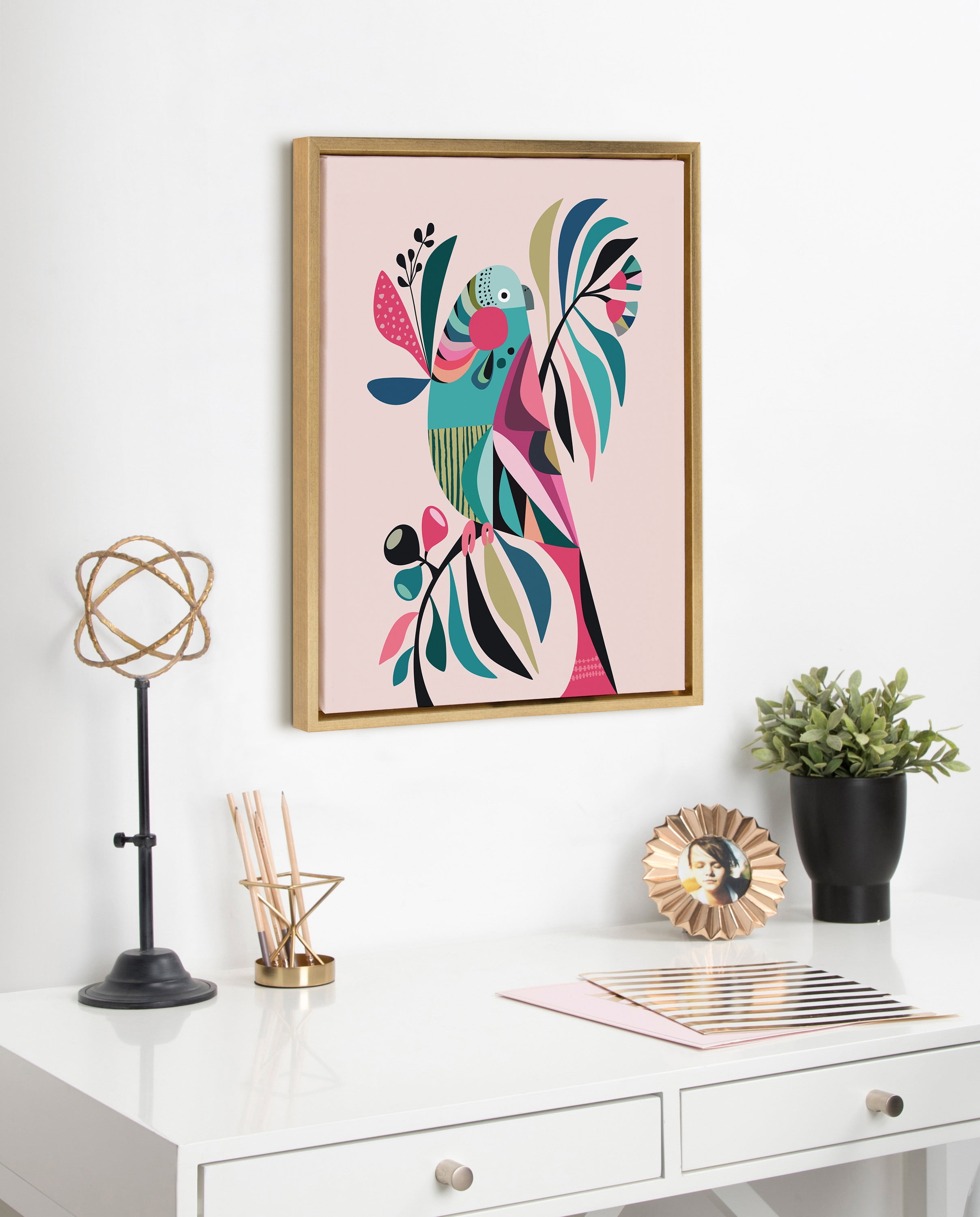 Kate and Laurel Sylvie Parakeet Framed Canvas Art Print, 18" x 24", by Rachel Lee