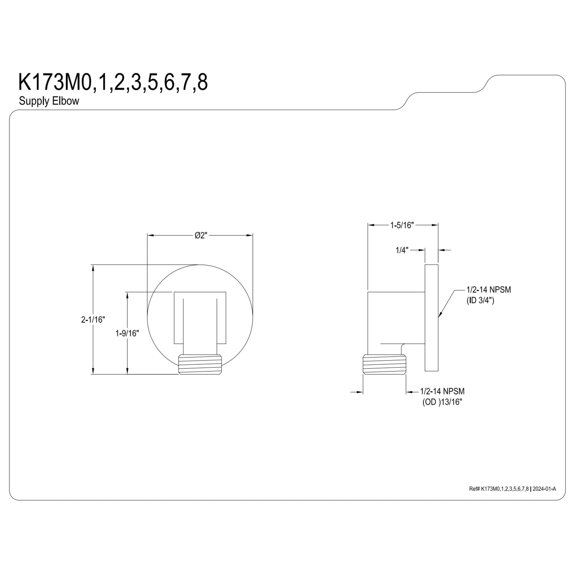 Kingston Brass K173M7 Trimscape Wall Mount Supply Elbow in Brushed Brass