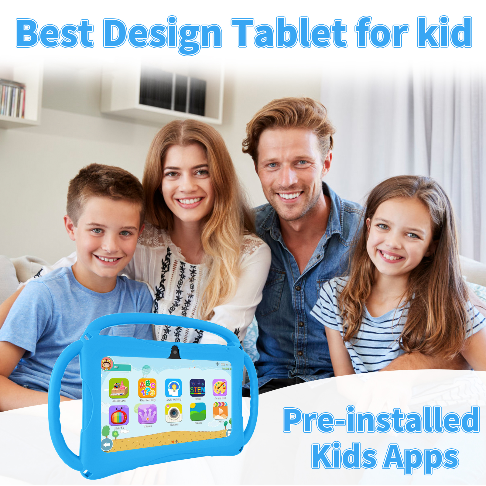 Kids Tablet 7 inch Android 11, 6GB RAM 32GB ROM, 512GB Expandsion, with Parental Control, WiFi, Bluetooth, Dual Camera with Silicone Case, 1PCS(light blue)