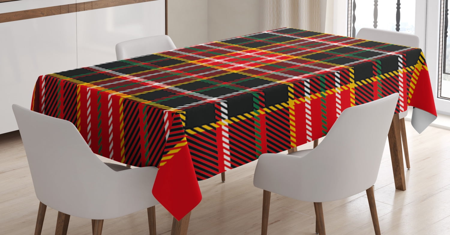 Red Plaid Tablecloth, Vertical and Horizontal Lines Tartan Backdrop