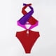 thumbnail image 1 of Karight Women's One Piece Swimsuit High Cut Out Bathing Suit Halter Criss Cross Colorblock Backless Swimwear Monokinis, 1 of 5