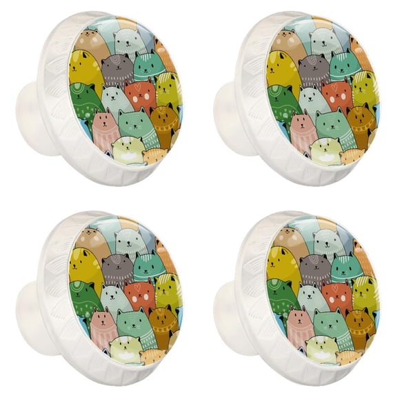 4 Pcs Lovely Cats Knobs for Kitchen Cabinet Cupboard Dresser Bookcase Drawer Pulls Handles Round Home Decor