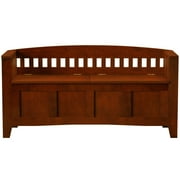 Linon Brandt Rubberwood Split Seat Slatted Back Storage Bench in Walnut Brown