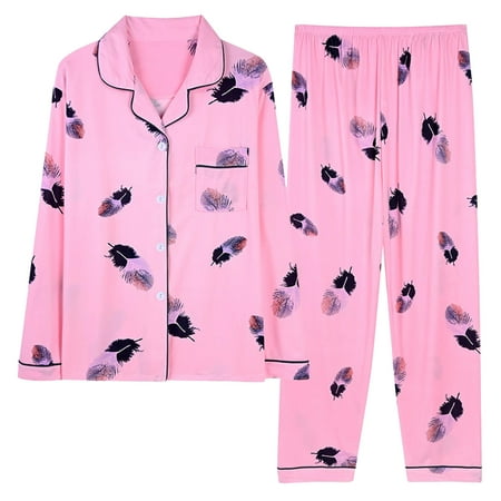 

VONCOS Pajamas for Women Set Plus Size- Relaxed Fit Loose Nightdress with Pockets Floral Printed Long Sleeve Tops Pants Loungewear Classic Button Down Sleepwear