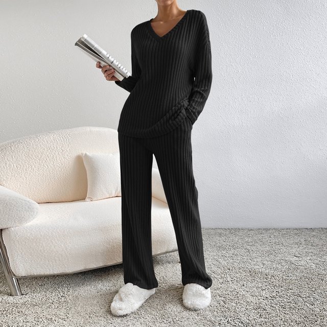 Blusa Conjunto casual de 2 piezas para mujer Conjunto de 2 piezas a juego de punto elegante Conjuntos de ropa para el hogar simples Cgtredaw Negro T L para Mujer