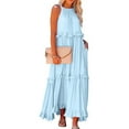 thumbnail image 2 of Mohiass Solid Color Halter Ruffle Maxi Dress for Women Sleeveless Casual 2024 Ruched Long Dress Sky Blue L, 2 of 9
