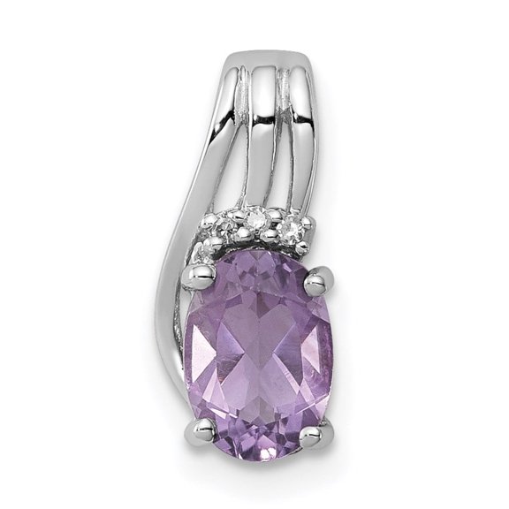 Auriga Sterling Silver Rhodium Plated Diamond and Amethyst Oval Pendant for Women