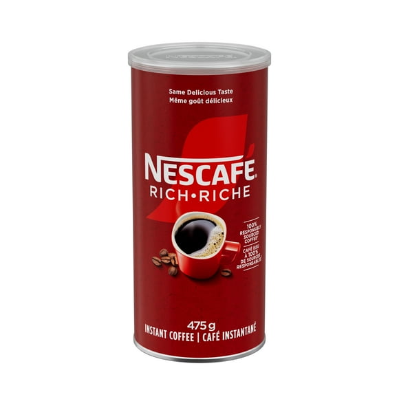 Café instantané Riche, provenant de sources responsables, riche et délicieux avec un arôme savoureux, délicieux : café pur à 100 %, ajoutez simplement de l’eau chaude 475 g