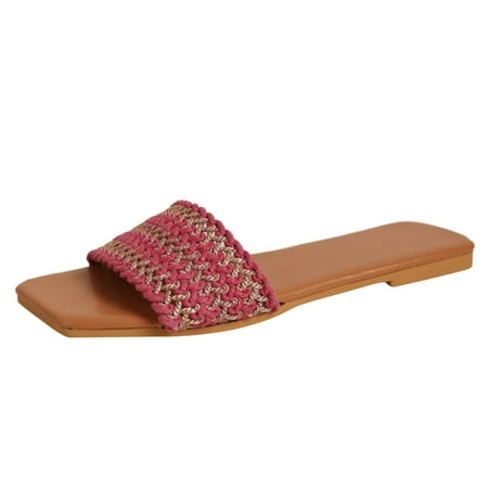 

HUPTTEW Women Slippers Summer Fashion Simple Square Toe Open Toe Comfortable Non Slip Large Beach Versatile Shoes