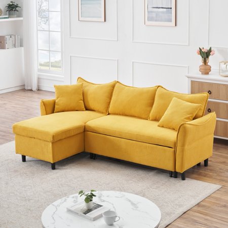 80" Corduroy L-Shaped Convertible Sectional Couches Sofa with Reversible Storage Chaise