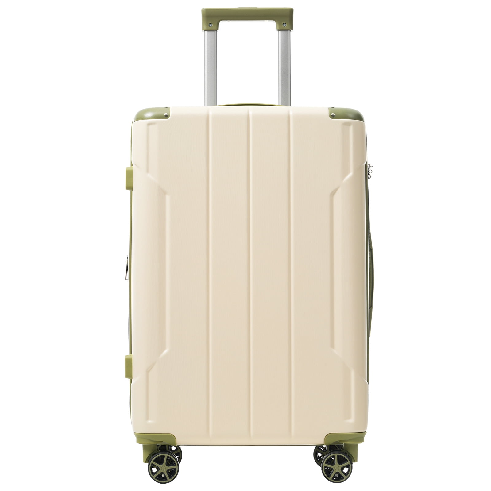 Hardshell Luggage, Lightweight Durable ABS Suitcases with Double Wheels, Expandable 24 Inch Checked Travel Luggage (White and Green)
