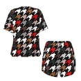 thumbnail image 6 of "Wukai Houndstooth Green Red Women's Pajama Set - Short-Sleeve Top and Shorts with Elastic Waistband and Pockets for Loungewear, Yoga, and Casual Wear-4X-Large, 6 of 8