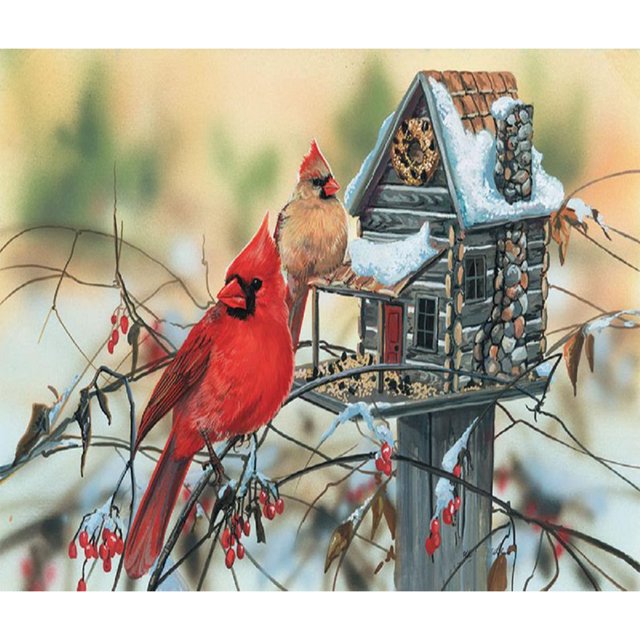 Cuadros Decorativos Diamond Painting 5D DIY Red Birds Full Round Drill Rhinestone Kit (V1253) Likrtyny embutido en tela