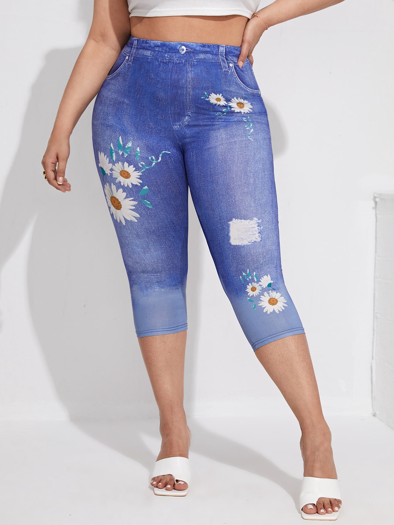 VEDAXIN Women's Plus Floral Denim 