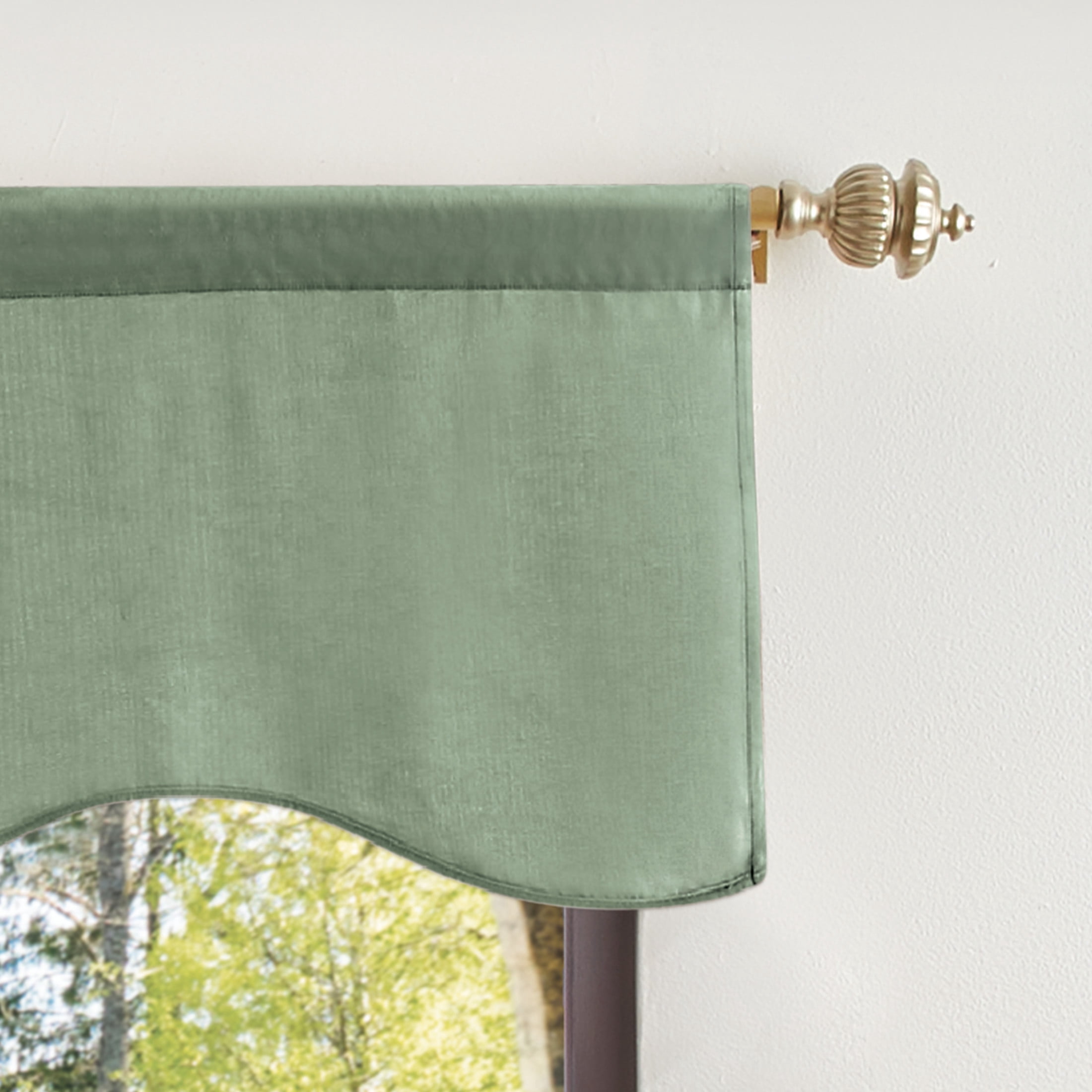 Martha Stewart Lucca Velvet Scallop Valance, Loden Green, Rod Pocket, Light Filtering, Indoor, Adult, 1 Piece, 50’’ x 18’’