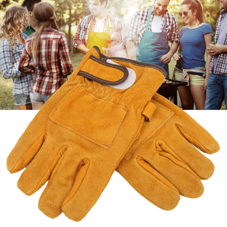Cooking Barbecue Gloves, Thermal Insulation Small Bag Heat Gloves Inner  Polyester Outer Calf Leather For Welding Use 