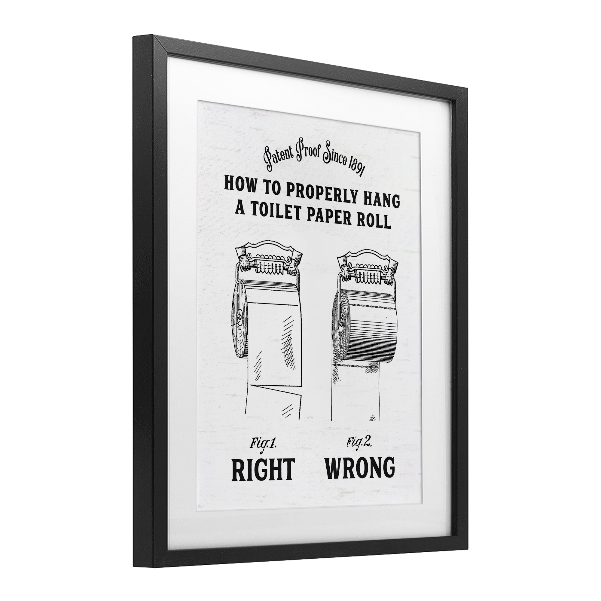 Right & Wrong Toilet Roll Black Framed Print Under Glass, design by Lettered and Lined