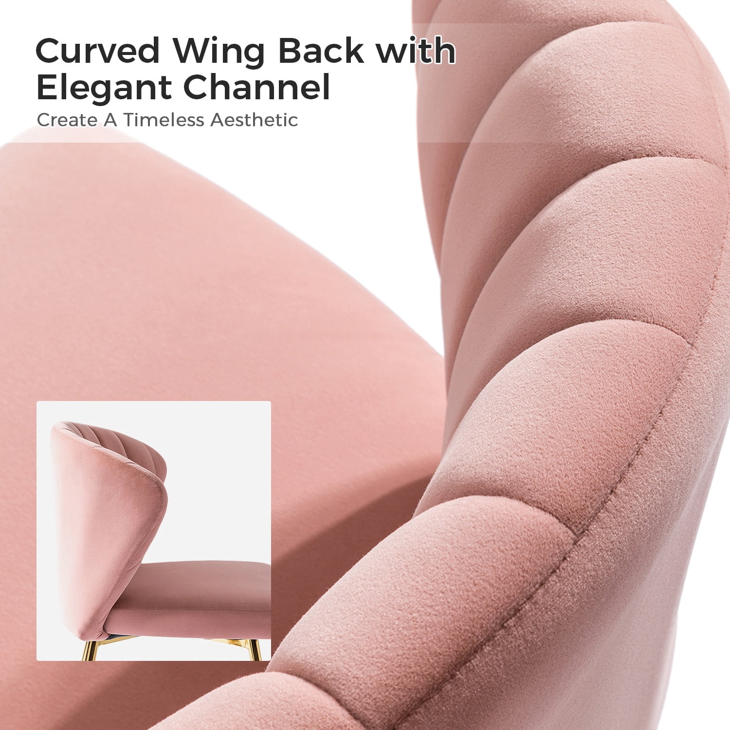 Tina's Home Velvet Dining Chairs Set of 4 Wingback Upholstered Accent Side Chairs Metal Legs Home Living Room Kitchen Pink