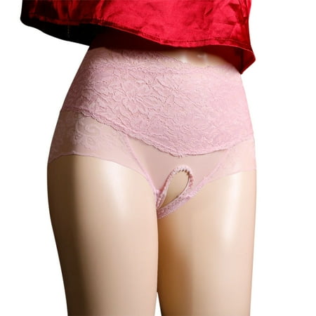 Marked Down: Women s Panties  Ropa Interior de Mujer  Women s High Waist Sexy Lace Open Transparent Mesh Panties Briefs SOPATENOR Pink XL