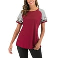 thumbnail image 4 of Women's Basic T Shirt Casual Short Sleeve Leopard Color Block Tunic Comfy Stripe Crewneck T Shirt Top  Elbow Sleeve T Shirts, 4 of 8