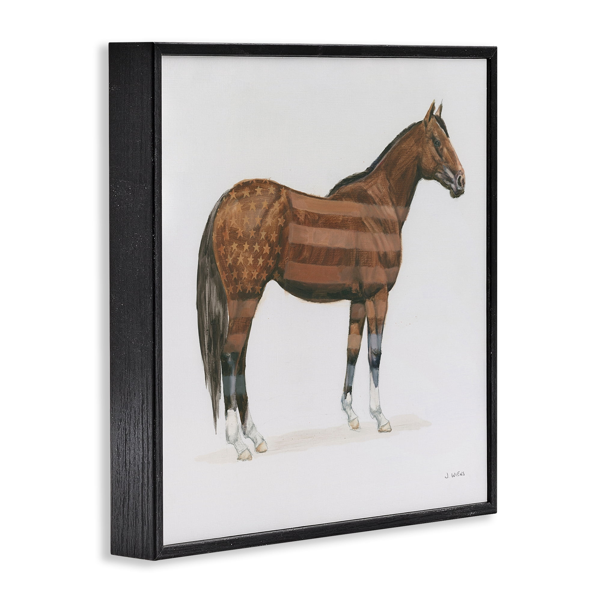 Stupell Industries American Flag Horse Animals & Insects Painting Black Framed Art Print Wall Art, 24 x 24