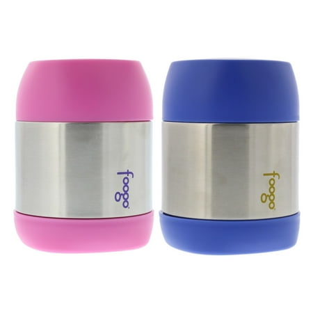 2 Ounce Large Tin Thermos FOOGO Vacuum Insulated Stainless Steel Food Jar, 12 Ounce - Tasteless and Odorless, BPA Free, Great for Children – Ideal for Hot or Cold Foods, Fits in Most Lunchboxes, Pink & Blue (2 Pack) ()