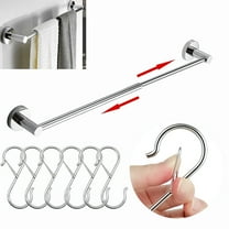 HLONK Adjustable 15 to 28 Inch Single Bath Towel Bar for Bathroom Stainless Steel Towel Holder With 6Pcs Heavy Duty Safety Buckle Design Metal S Shaped Hooks