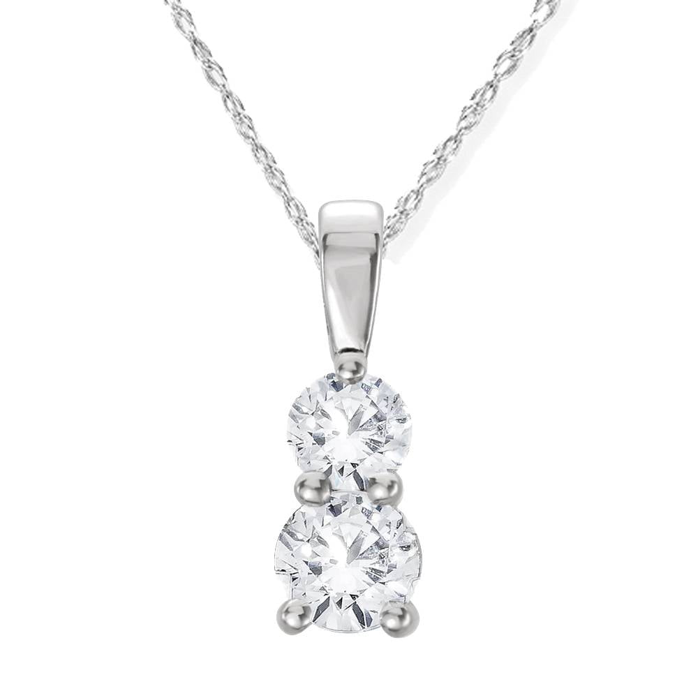 White Gold Plated Silver Prism Jewel 0.47 Ct Round Black Diamond 3 Stone Journey Pendant With Chain