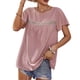 thumbnail image 1 of Top de manga corta con cuello redondo para mujer, blusa informal elegante de encaje de Color puro para trabajo de oficina, rosa M, 1 of 7
