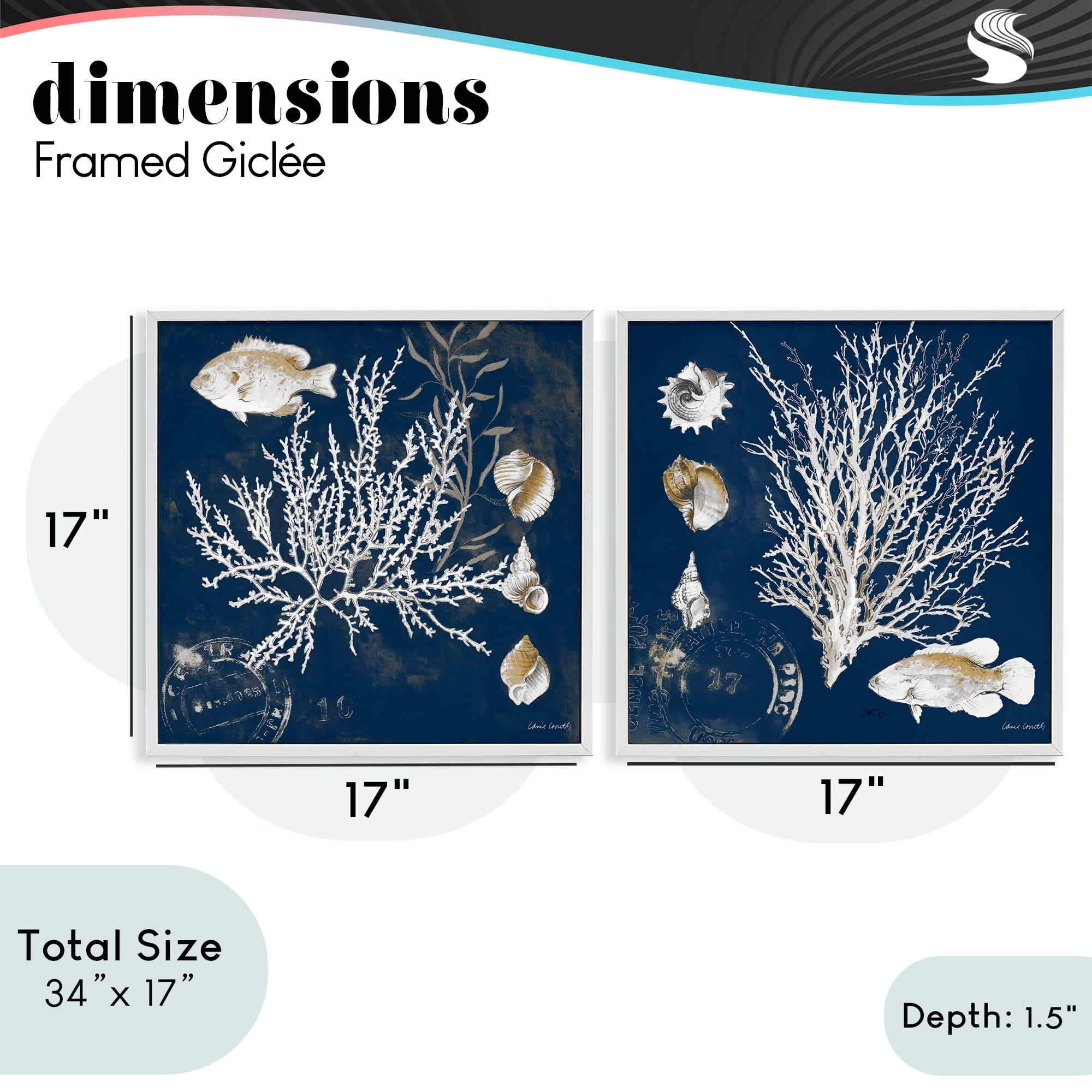 Stupell Industries Navy Coral Medley 2 Piece White Framed Giclee Art Set, design by Lanie Loreth