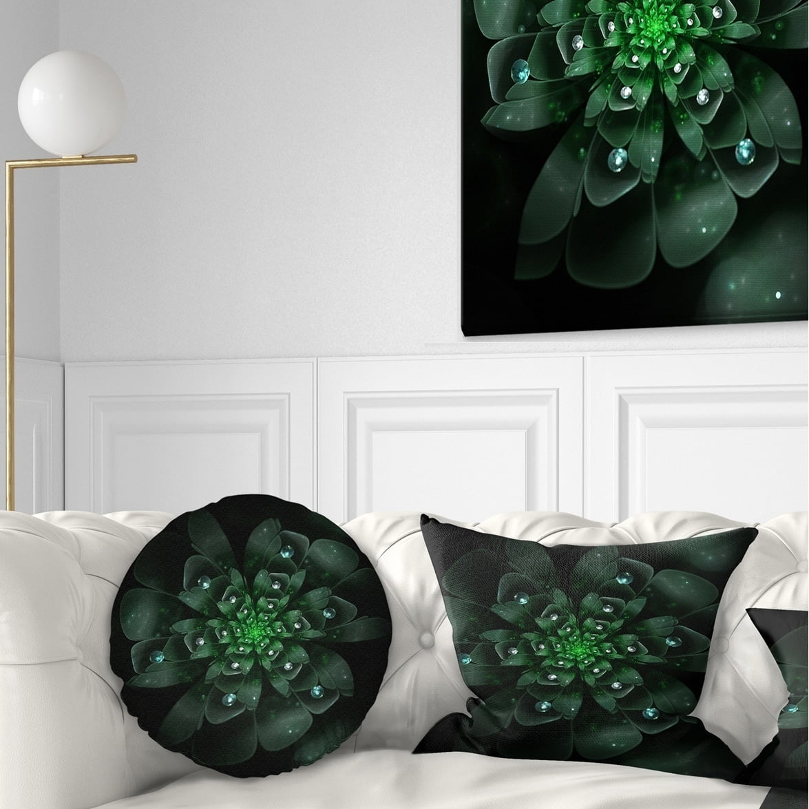 Sofa Throw Pillow 16 in x 16 in in Insert Printed On Both Side Designart CU12185-16-16 Glowing Crystal Green Fractal Flower Floral Cushion Cover for Living Room 