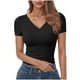 thumbnail image 1 of Casual Camisetas de Manga Corta para las Mujeres Cuello en V Camiseta Sólida, Poliéster de Verano de la Moda Superior para el Uso Diario, 1 of 4
