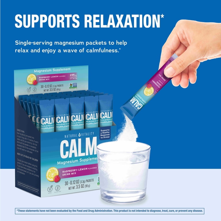 Natural Vitality CALM Magnesium Powder, 30 Packets, Raspberry
