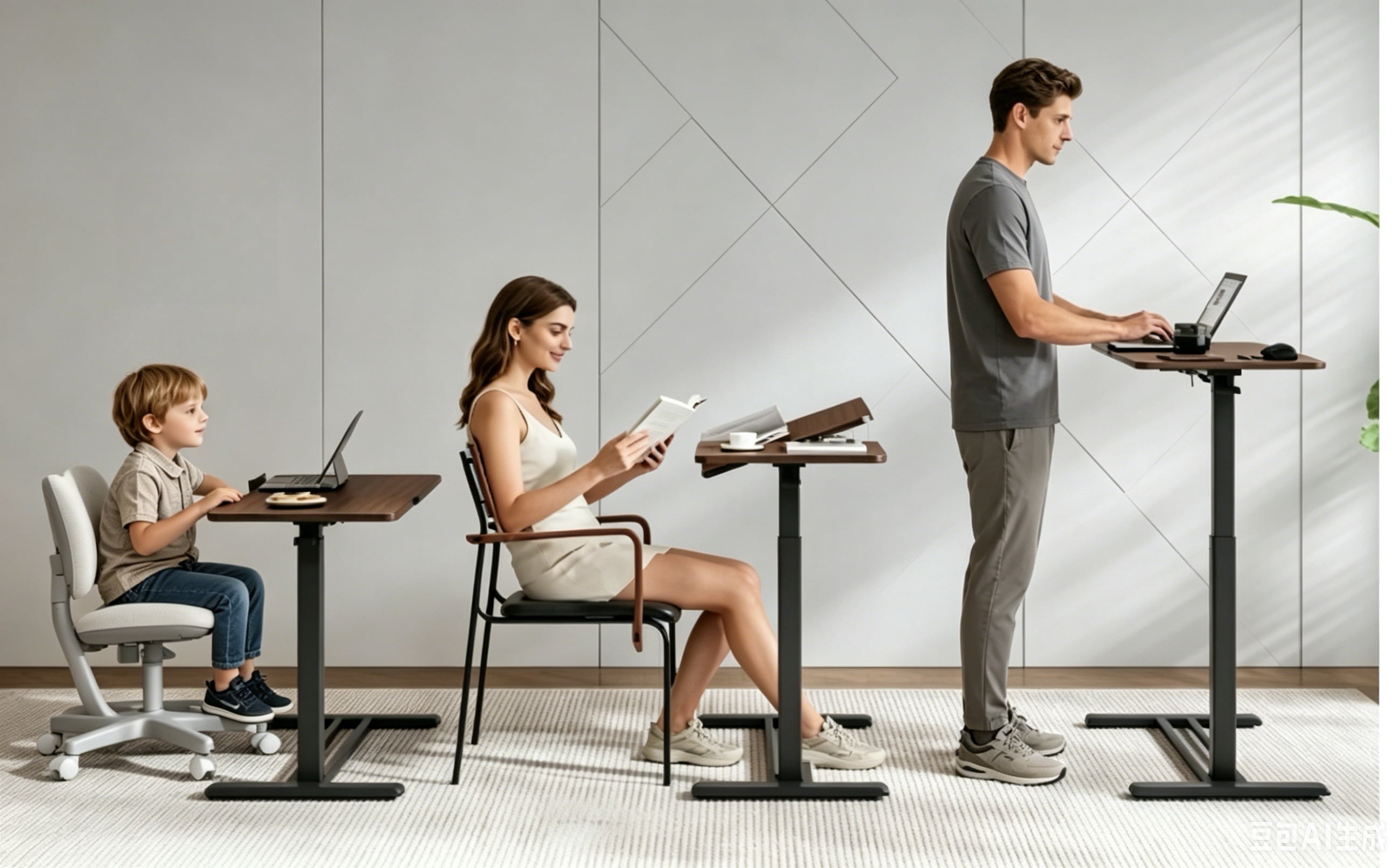 Mobile Adiustable Standing Desk, Walnut