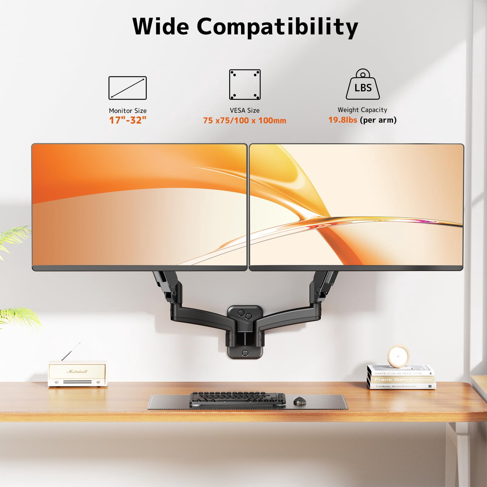 PUTORSEN Dual Monitor Wall Mount for 17-32 inch Flat/Curved Computer Screens, Each Holds Up to 19.8lbs