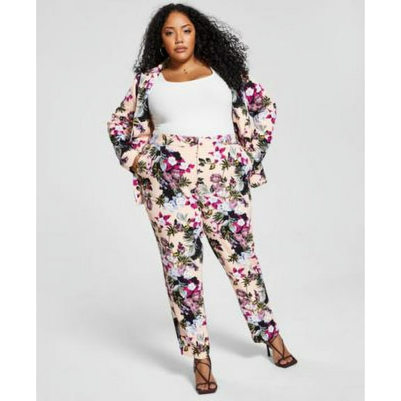 Nina Parker Trendy Plus Size Floral Print Tailored Pants Floral Print 2X