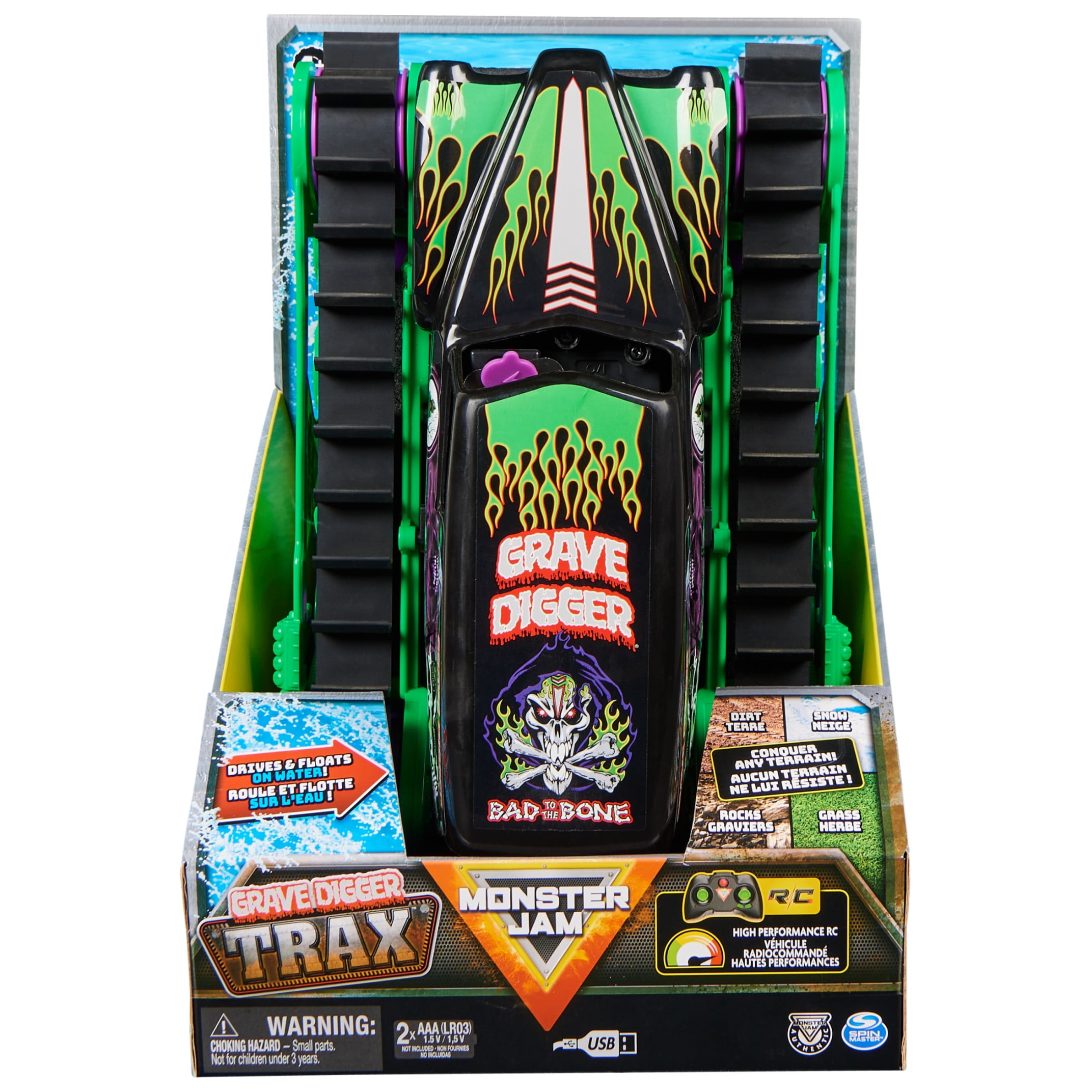 Monster Jam Grave Digger Trax AllTerrain RC Car Truck with Controller, Megalodon Tracks, 1:15 Scale (图3)