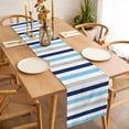 thumbnail image 3 of Blue Grey Striped Table Runner - 90 Inch Long, Kitchen Dining Table Runner Dresser Scarves, Farmhouse Stripes Simple Art Farmhouse Decor for Coffee Tables Wedding Party Banquet, 3 of 8