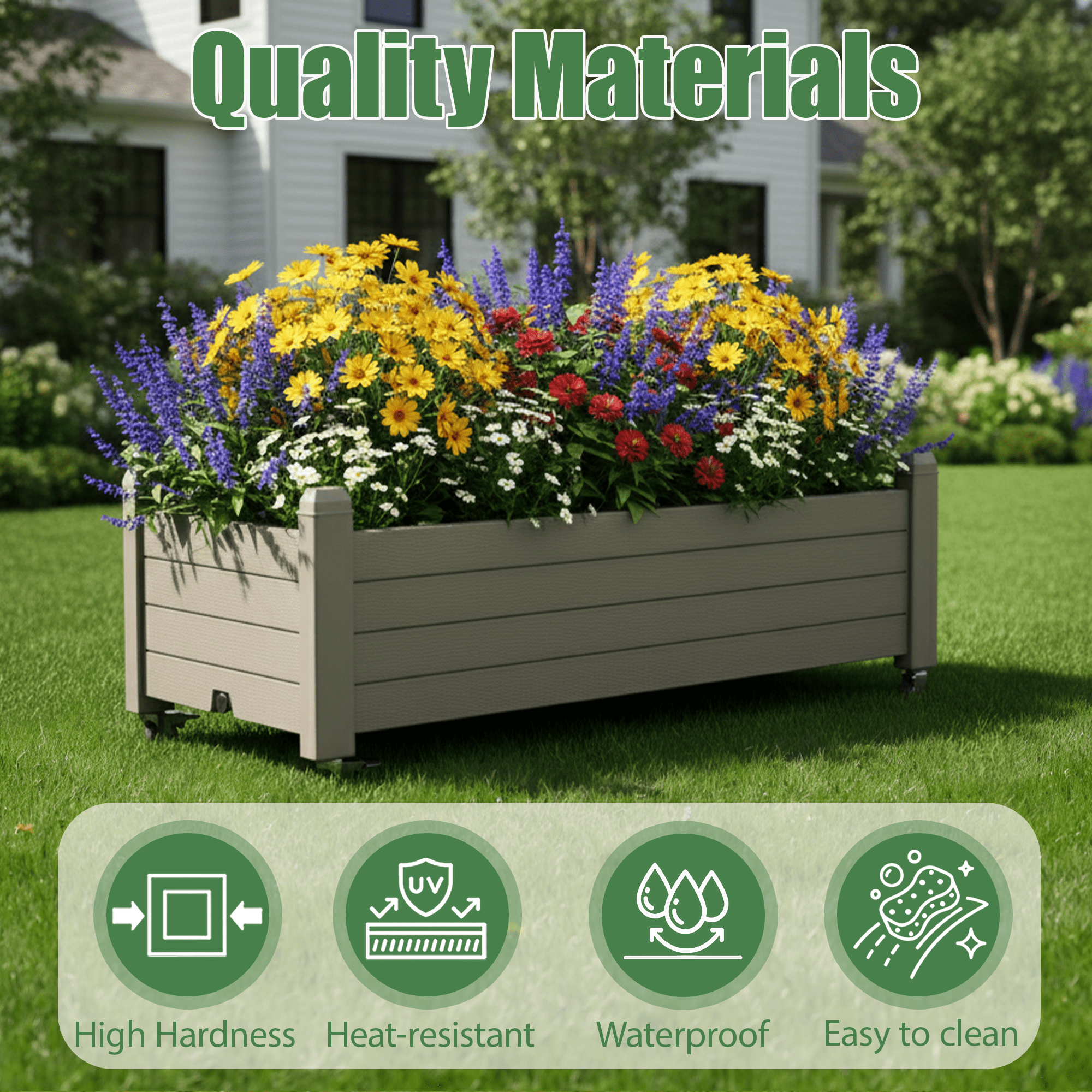 Bifanuo Durable Resin Raised Garden Bed, Plant Stand with Lockable Wheels for Flowers, Vegetables,Herbs- Perfect for Backyard, Patio, and Balcony(Gray)