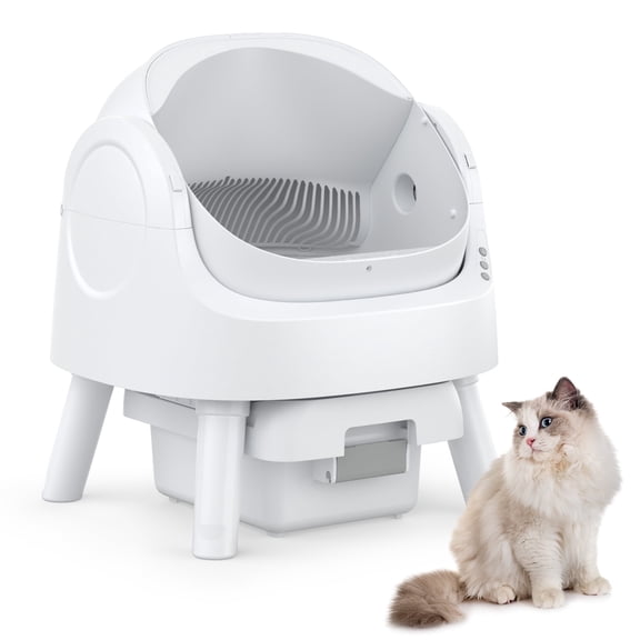 PetPivot Automatic Cat Litter Box Self-Cleaning with Safety Protection, Mat and Trash Bags Included, White