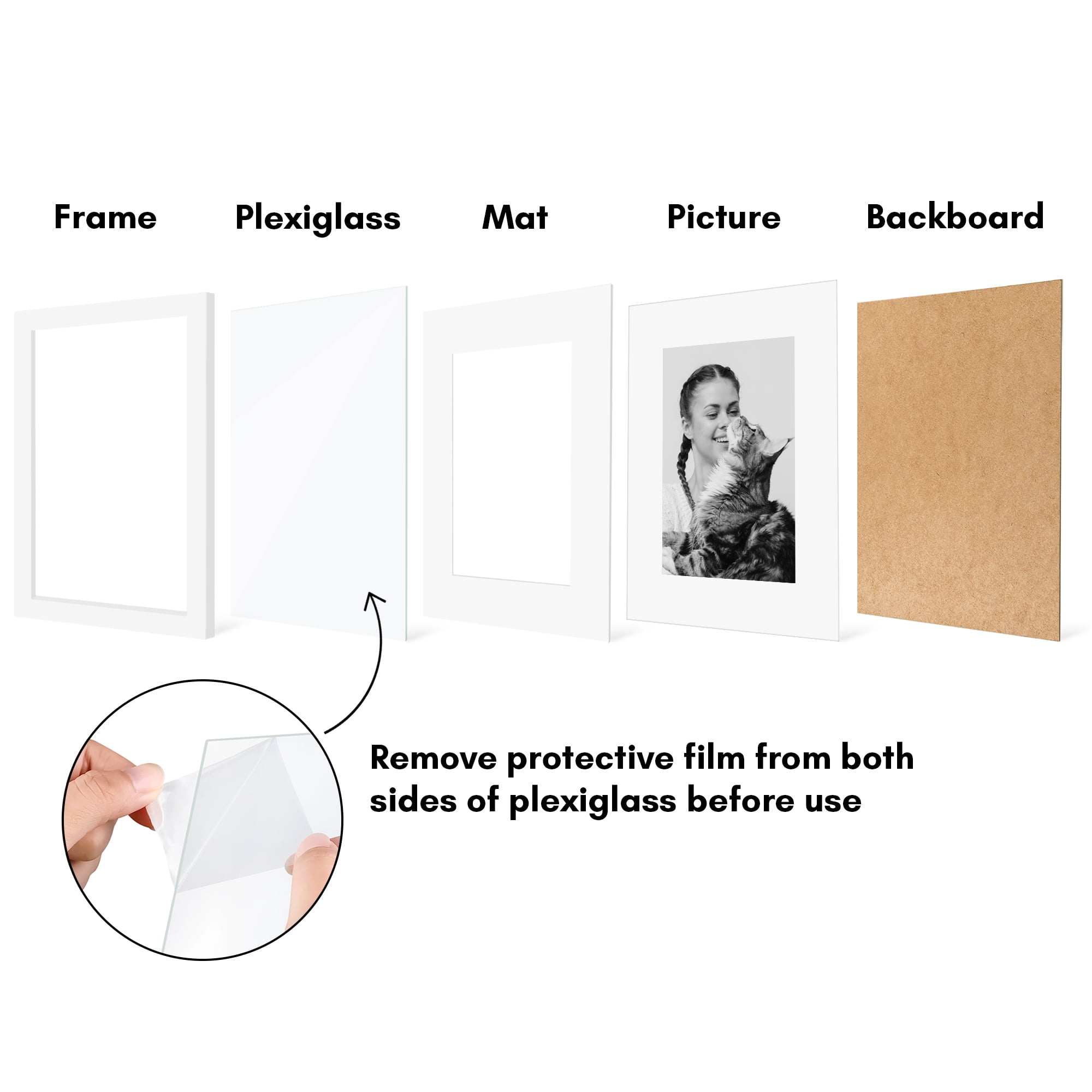 Americanflat 8x10 Picture Frame with Polished Plexiglass with 5x7 Mat 5 Pack Display Photo Galleria - White