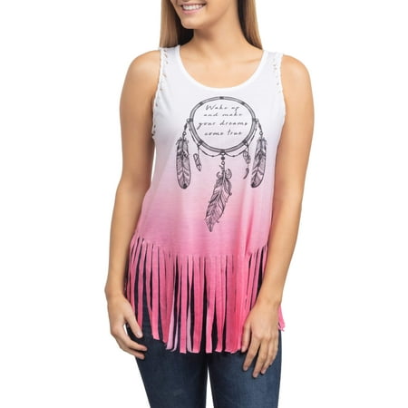 Dream Catcher Juniors' Generic Fringe Hem Graphic Tank