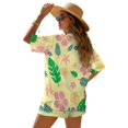 thumbnail image 2 of FKEKYI Women's Short Set 2 Pcs for Summer Open Front Top & Shorts with Elastic Waist Yellow Flower Leaf Print Lightweight Beach Set Resort Wear for Home Lounging, M, 2 of 7