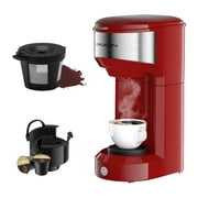 MINI Single Serve Coffee Maker, Instant Coffee Maker One Cup for K Cup & Ground Coffee, Portable Capsule Coffee Machine with 6 to 14oz Reservoir, 90 Seconds Fast Brewing and One Button Operation