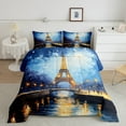 thumbnail image 2 of jejeloiu Chic Eiffel Tower Queen Comforter Set,Oil Painting Aesthetic Bedding Sets,Romantic Paris Bedding Comforter Set For Men Women,Super Cozy Room Decor Reversible,3-Piece, 2 of 8