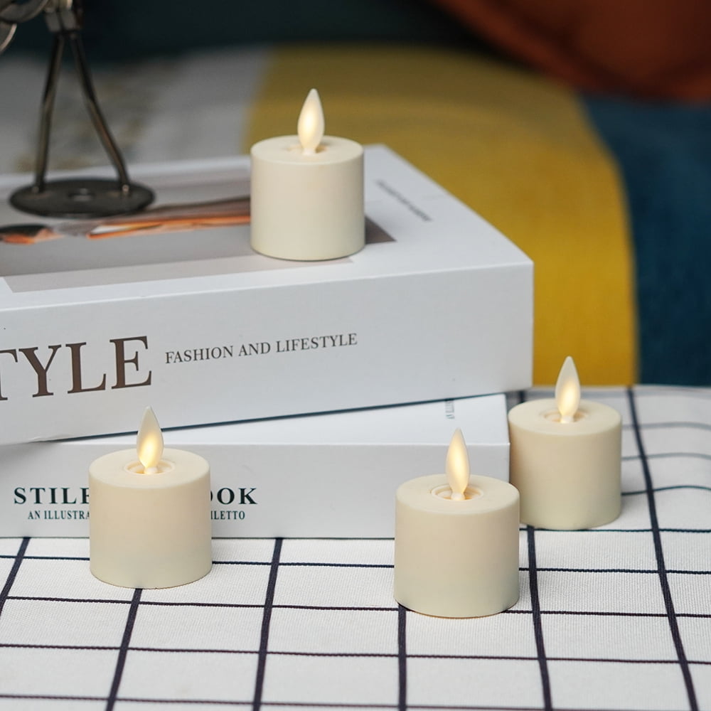 Flameless Battery Operated Tealight Candles w/Remote Moving Wick 4pc