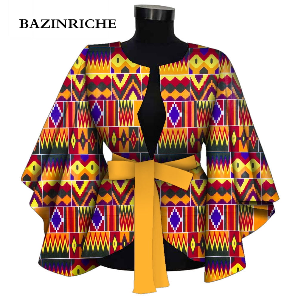 Fashion African Clothes for Women Blouse Elegant v neck with Belt Ankara Printing Shirt