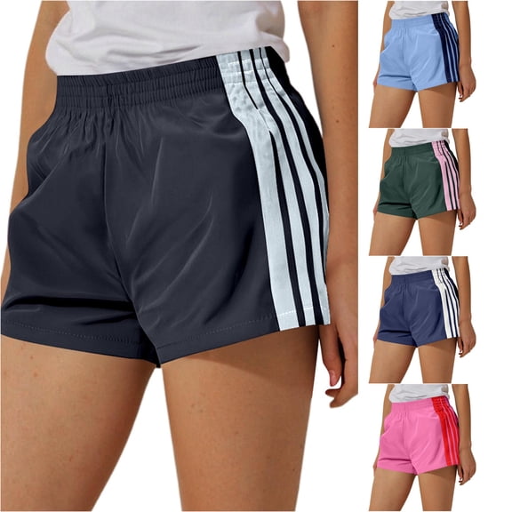 SGMVNU Women's 3 Stripe Athletic Running Shorts, Quick Dry Lightweight Workout Gym Shorts Casual Sport Short Pants with Multiple Colors Available Black L