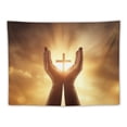 thumbnail image 5 of GOSMITH Jesus Christ Tapestry Jesus Hands Prayer Cross in Hands Wall Handing Backdrop Home Decor for Bedroom Living Room Birthday Party, 5 of 7